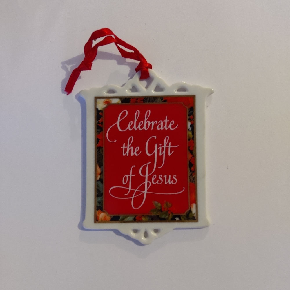 Vintage 1983 Enesco Red White Ornament